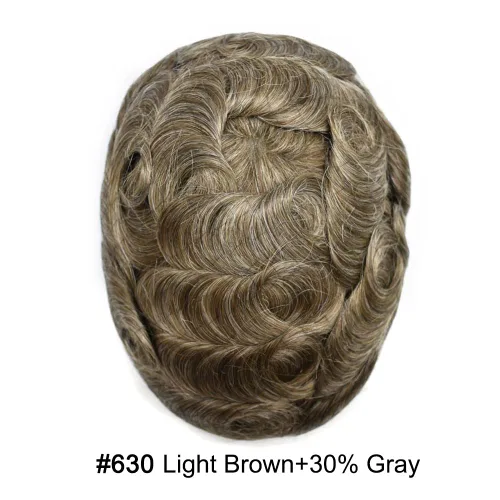 Vista 451 de Toupee - Sistemas de reemplazo de cabello para hombre, encaje frontal suizo, nudo blanqueado, pieza de cabello humano natural