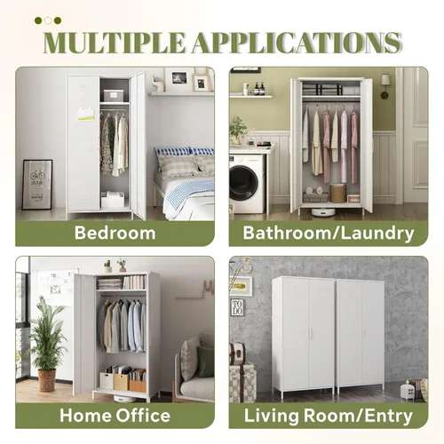 Vista 7 de Steehoom Armoire Wardrobe Closet, Metal Storage Clothes Cabinets Locker with Doors Tall Freestanding Armoire Wardrobes for Bedroom Hanging Clothes