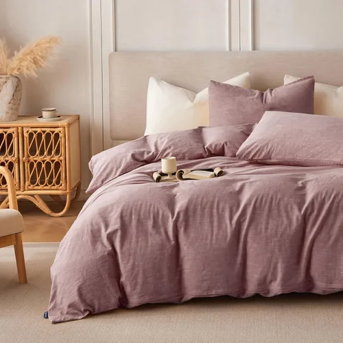 Vista 7 de BFS HOME Funda de edredón de lino tamaño King, mezcla de lino de algodón suave y transpirable, juego de ropa de cama de 3 piezas con 2 fundas