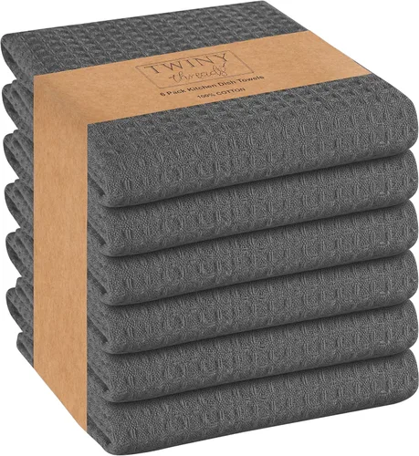 Vista 12 de TWINY - Juego de 6 toallas de cocina, 100% algodón suave, tejido de gofre, paños de cocina y platos con lazo para colgar, reutilizables para Beige