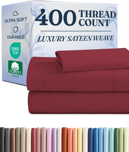 Vista 25 de Juego de sábanas de algodón de 400 hilos, tamaño individual, sábanas 100% algodón, se adapta fácilmente a colchones de 8 a 16 pulgadas, suave