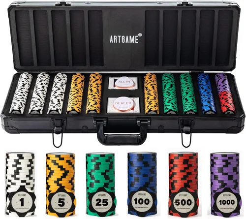 Vista 7 de ARTGAME Juego de fichas de póquer de 14 gramos de arcilla para Texas Hold’em, 300 piezas de fichas estilo casino, con estuche de aluminio tipo K