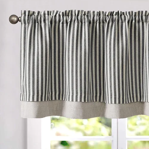 Vista 18 de Jinchan - Cenefa de Lino Rayado para Ventanas de 16 Pulgadas, Cortinas Oscuras para Pequeñas Ventanas, Cenefa de Doble Capa Estilo Granja para Sala