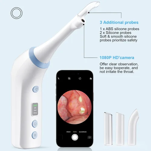 Vista 6 de Herramienta Electrónica para Eliminar Piedras de las Amígdalas con Cámara, Kit para Eliminar Piedras de las Amígdalas, 3 Niveles de Succión