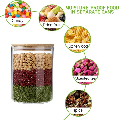 Vista 7 de Paquete de 4 tarros de almacenamiento de vidrio con tapa hermética de bambú, recipientes de cocina de vidrio de 27 onzas, recipiente transparente