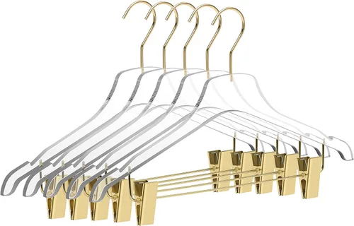 Vista 7 de Lucite - Perchas de acrílico transparente para pantalones y faldas de calidad, paquete de 5 con clips de metal ajustables, hechas de acrílico