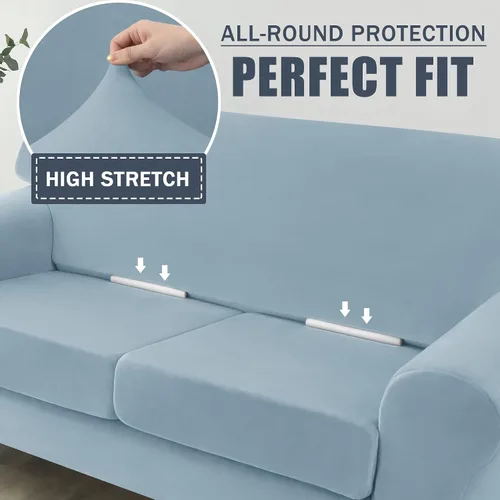 Vista 5 de CONRUSER Funda elástica para sofá, funda de terciopelo suave para sofá de 2 cojines, protector grueso de muebles para mascotas y niños