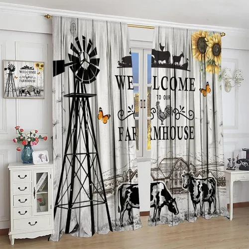 Vista 8 de Western Farms - Cortinas de ventana con estampado de vaca, color blanco y negro, para sala de estar, 42 x 45 pulgadas