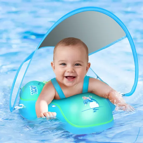 Vista 9 de Baby Pool Float with Canopy UPF50+ Sun Protection, no flip Over Inflatable Baby Float for Baby 3-36 Months, Skin Protect Toddler floaties for Boys