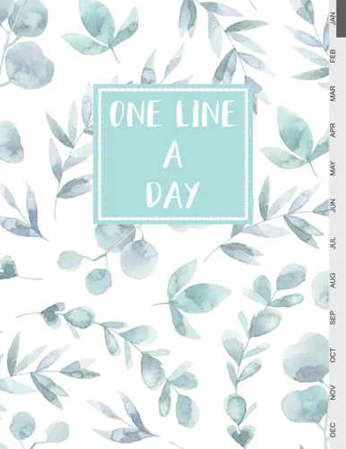 One Line a Day A Big 5-Year Memory Journal size 8.5x11 inches, 380 pages, with monthly tabs, Flower Cute Turquoise Watercolor Painting Botanical on