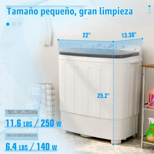 Vista 7 de Superday Lavadora portátil, 2 en 1, mini lavadora compacta de doble tina, combo de lavadora compacta con centrifugado, con capacidad de 16 libras