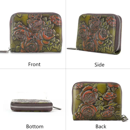 Vista 6 de LETEULO Cartera de cuero con cremallera para mujer, organizador de tarjetas, bolso pequeño con 12 ranuras para tarjetas