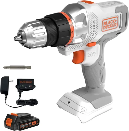 BLACK+DECKER Kit de taladro/destornillador inalámbrico 20V MAX Matrix, blanco (BDCDMT120WC1FF)