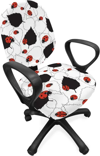 Vista 41 de Ambesonne Funda para silla de oficina Eiffel, patrón de lunares con torre Eiffel incompleta y corazones románticos, funda elástica decorativa