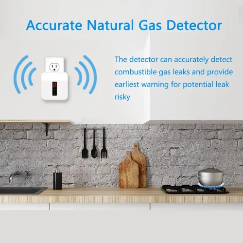 Vista 3 de Detector de gas natural, alarma de fugas de gas explosivo enchufable para el hogar, detector de propano de 24 horas, CA 110-220 V, blanco (1 unidad).