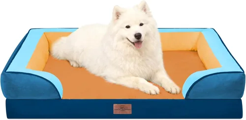 Vista 210 de Comfort Expression Cama ortopédica para perros extra grandes de 45 x 35 pulgadas, cama para mascotas XL de espuma tipo caja de huevos impermeable
