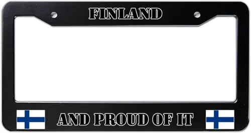 Marco de matrícula de automóvil con bandera de Finlandia y orgulloso de ello, decorativo, novedoso, marco de matrícula de aluminio, regalo de