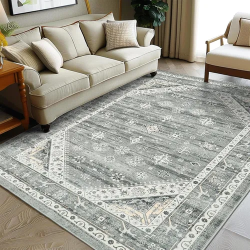Vista 28 de Roxstand Alfombras de área de 5 x 7, resistentes a las manchas, lavables a máquina con parte trasera antideslizante, alfombras vintage