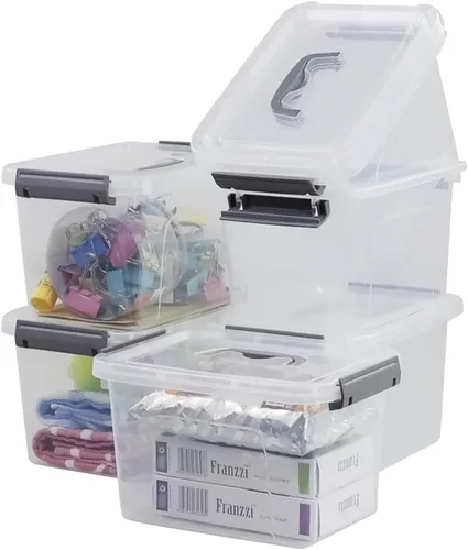 Vista 8 de Bringer Paquete de 4 cajas de almacenamiento de plástico transparente de 30 L, contenedor de almacenamiento grande con ruedas con tapa
