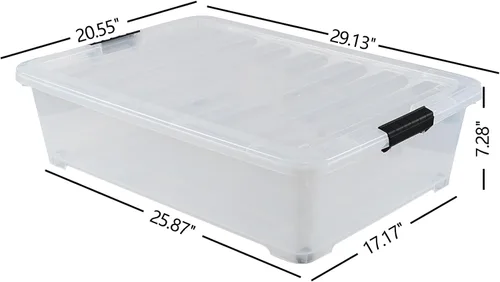 Vista 2 de Contenedor de plástico transparente de 50 cuartos de galón con tapa, contenedor de almacenamiento debajo de la cama con ruedas, paquete de 3