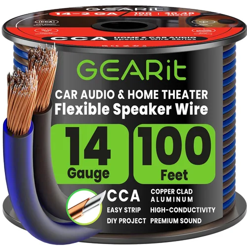 Vista 10 de GEARit Cable de altavoz calibre 14, cable de altavoz de 100 pies para audio de automóvil, cine en casa, CCA (negro)