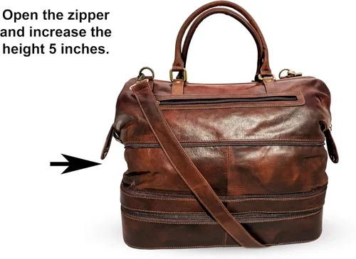 Vista 7 de Bolsa de viaje de cuero con compartimento para zapatos, Marrón