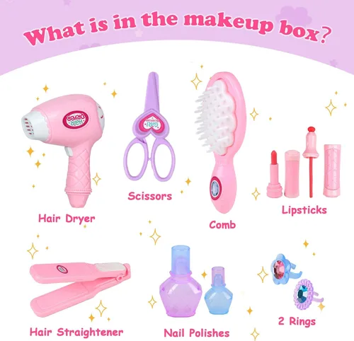 Vista 7 de Tocador para bebés - Juego de tocador de princesa de simulación para niños con espejo y accesorios de maquillaje, luces y música, tocador