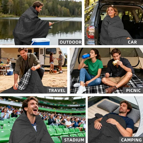 Vista 2 de Manta impermeable para exteriores, manta de estadio de forro polar plegable para eventos deportivos al aire libre, campamento, conciertos