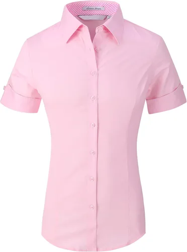 Vista 37 de Alex Vando Camisas de vestir para mujer, sin arrugas, ajuste regular, manga larga, elástica, camisa de trabajo