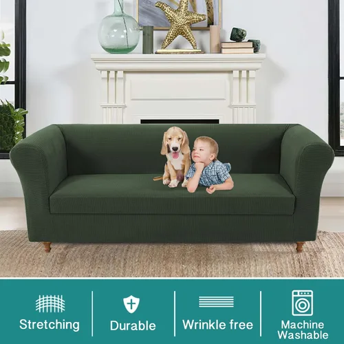 Vista 2 de Funda de sofá Chesterfield de jacquard elástico, fundas de cojín gruesas para sofá, protector de muebles para sala de estar