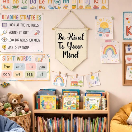 Vista 3 de Fomenta - Regalos de Decoración de Pared para Guardería, Aula, Sala de Juegos, Dormitorio, Puerta Principal, Bandera de Mentalidad de Crecimiento