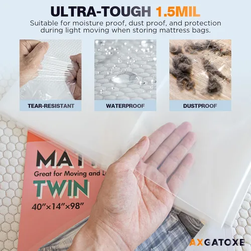 Vista 3 de 2 bolsas de colchón de plástico para almacenamiento en movimiento, funda de colchón impermeable, protector de colchón para suministros de mudanza