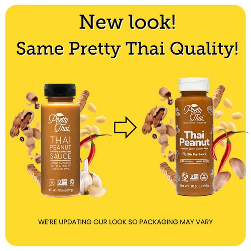 Vista 3 de Pretty Thai - Salsa de cacahuete tailandesa, certificada sin gluten, sin OMG, vegana, auténtica para saltear, aderezo, condimento y salsa
