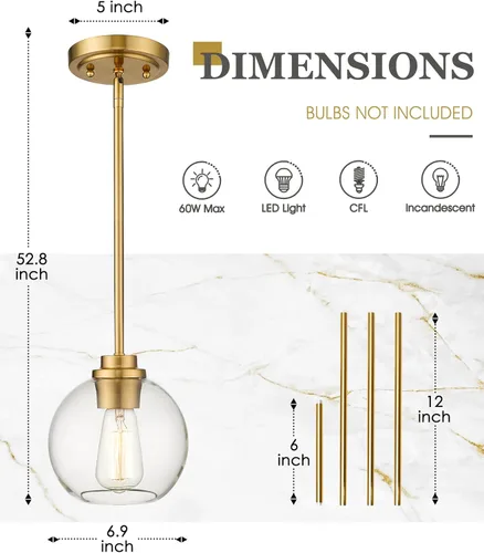 Vista 2 de Luces Colgantes para Isla de Cocina, Lámpara Colgante Moderna Dorada con Pantalla de Globo de Vidrio Transparente, Accesorios de Iluminación