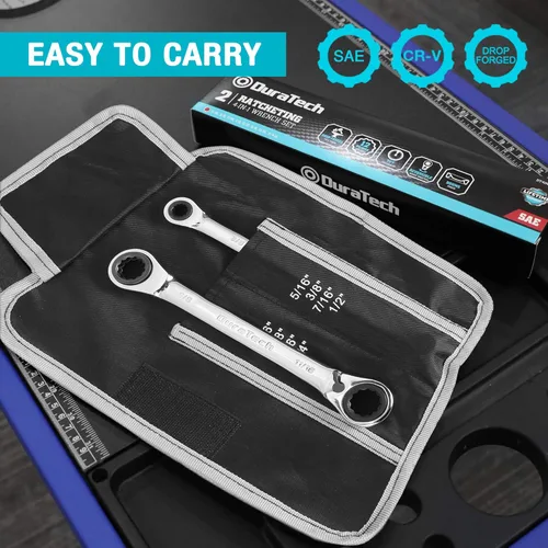 Vista 7 de DURATECH Juego de llaves de carraca reversibles 4 en 1, extremo de caja doble, SAE, 2 piezas, 5/16, 3/8, 7/16, 1/2 y 9/16, 5/8, 11/16, 3/4 pulgadas