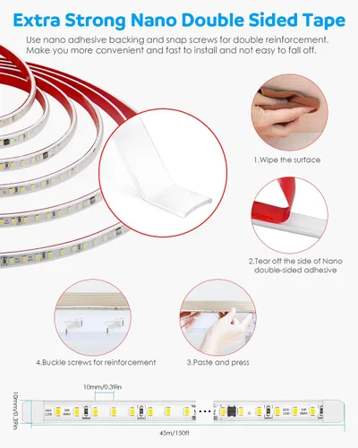 Vista 4 de Aclorol AC110V - Tira de luz LED para exteriores, impermeable, 150 pies, color blanco cálido, 3000 K, tira de luz LED conectable para exteriores