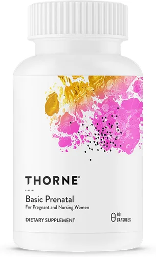 THORNE - Basic Prenatal - Multivitamínico de folato bien investigado para mujeres embarazadas y lactantes. Incluye 18 vitaminas y minerales, más