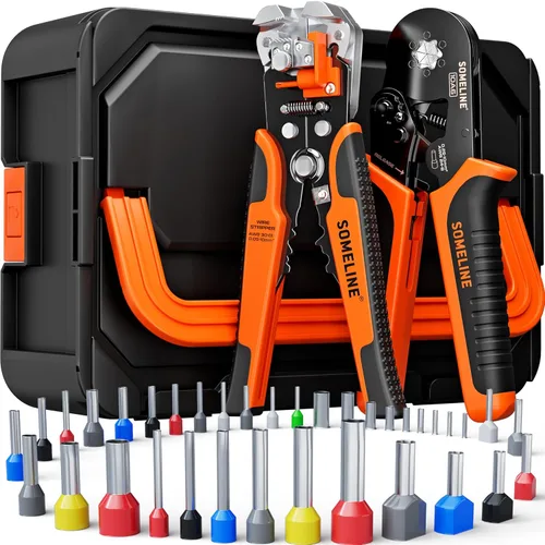Vista 12 de Kit de herramientas de engarzado de virolas SOMELINE, pinzas autoajustables para virolas de alambre AWG 24-8, con 9 tamaños de terminales de virolas