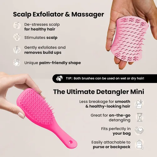 Vista 4 de Tangle Teezer Set de regalo de edición limitada con mini cepillo para el cabello y masajeador del cuero cabelludo para exfoliar y desenredar todo