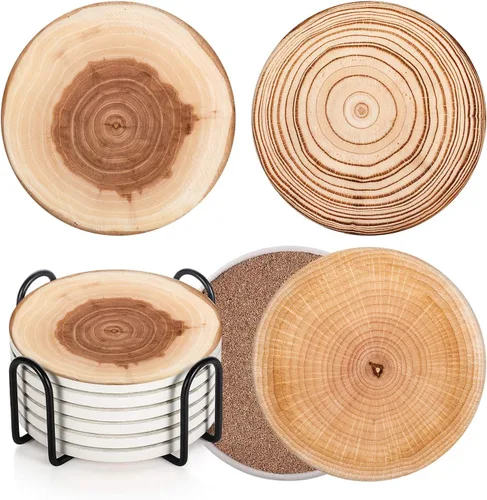 Vista 9 de Britimes Juego de 6 posavasos para bebidas, tablones de madera azul, mesa de pintura de madera azul, tapete redondo absorbente de piedra