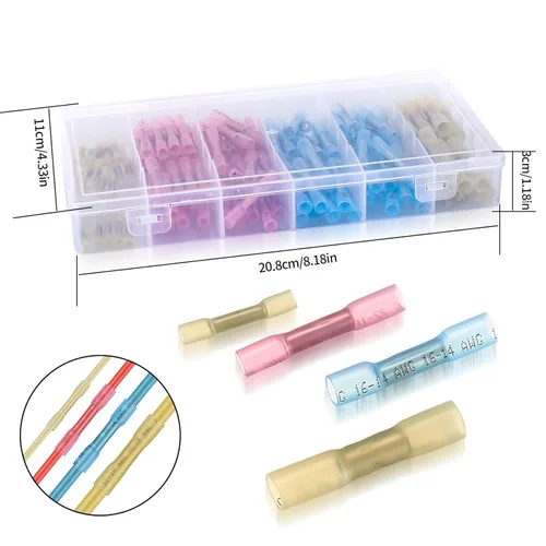 Vista 3 de Kit de 130 conectores a tope termorretráctiles, kit de conectores de cable eléctrico de empalme a tope de 10-26 AWG, terminales de crimpado
