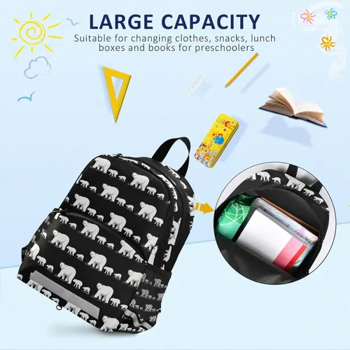 Vista 5 de Glaphy Polar Bear - Mochila infantil para niños y niñas, mochila primaria de jardín de infantes con rayas reflectantes, bolsas de libros