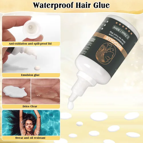 Vista 4 de Wig Glue for Front Lace, 1.76oz Hair Glue Invisible Waterproof Lace Glue Bonding Strong Hold Wig Adhesive with Tools for Lace Wig/Poly/Toupee and