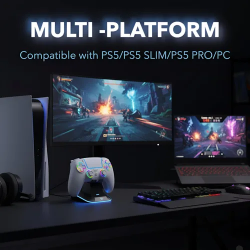 Vista 2 de AureoPlay Wireless Controller Compatible with PS5/PS5 Slim/PS5 Pro/PC – RGB Gamepad with Hall Effect Joysticks, Dual Vibration, Six-Axis Motion
