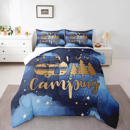 Vista 7 de Castle Fairy Juego de ropa de cama de estilo rústico de granja para niños y niñas, con temática de caravanas de dibujos animados, juego de edredón