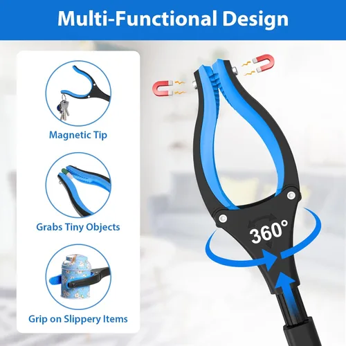 Vista 5 de Herramienta agarradora de alcance de 36 pulgadas, agarrador plegable de servicio pesado con mandíbula giratoria antideslizante de 360°, punta