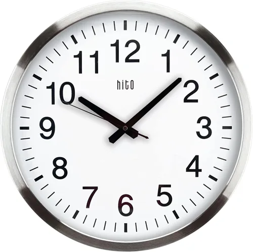 Vista 17 de HITO Reloj de pared silencioso de 10 pulgadas, funciona con pilas, sin tictac, cubierta de vidrio, marco de aluminio plateado, para decoración