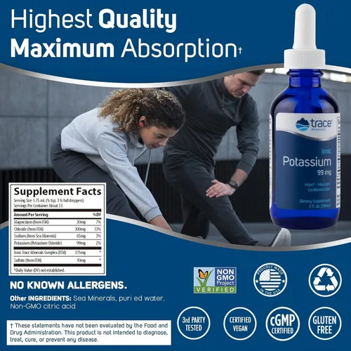 Vista 2 de Trace Minerals Potasio iónico – Suplemento líquido de potasio para una función cerebral y muscular saludable – Apoyo nervioso – Fácil absorción
