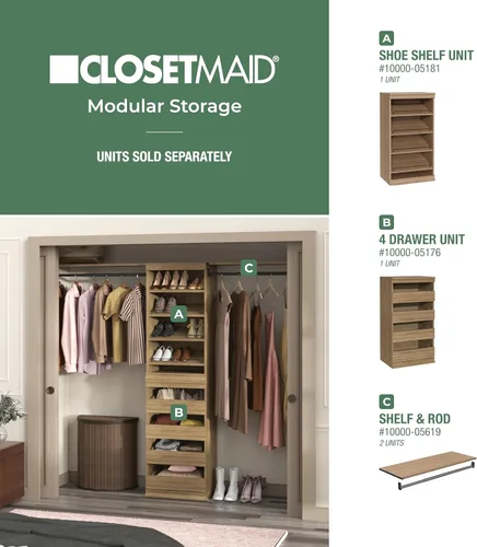 Vista 9 de ClosetMaid Kit de estante de almacenamiento modular y barra colgante, arena