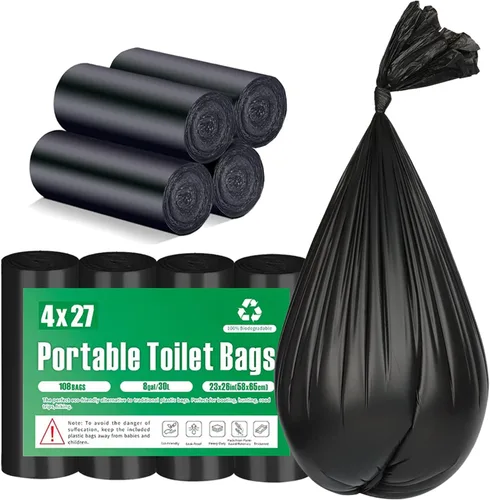 108 bolsas de inodoro portátiles, bolsas de inodoro biodegradables de 8 galones para ir al baño portátil, bolsas de basura compostables gruesas para